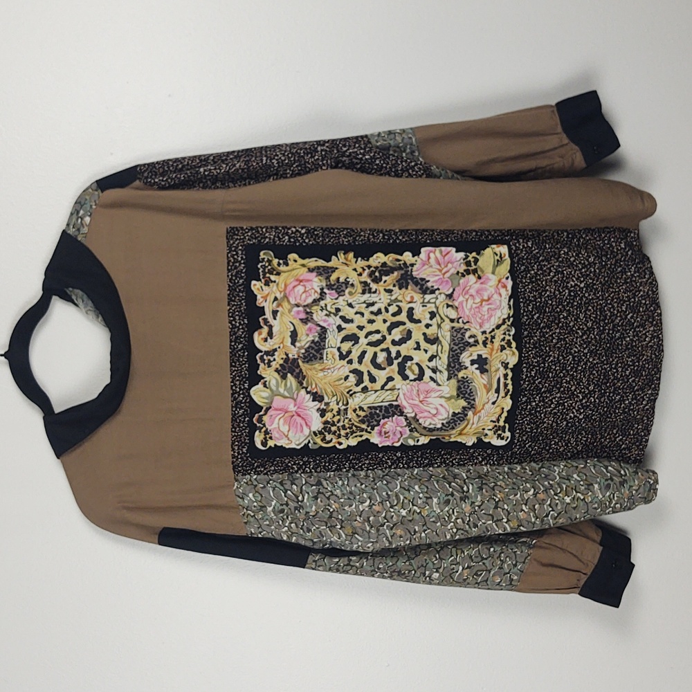 Vintage Button Up Top Mixed Print Patchwork Toget… - image 2